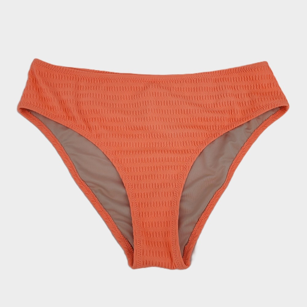 Cupshe High Waist Bikini Bottom Swim Medium Coral Orange Textured Lined Stretch